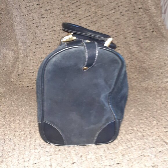 Vintage GUCCI-Boston Bag Shelly Line Black/DK Navy Suede/Leather-Satchel-EX - Picture 6 of 12